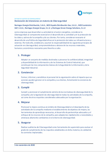 Declaración de intenciones de Ciberseguridad