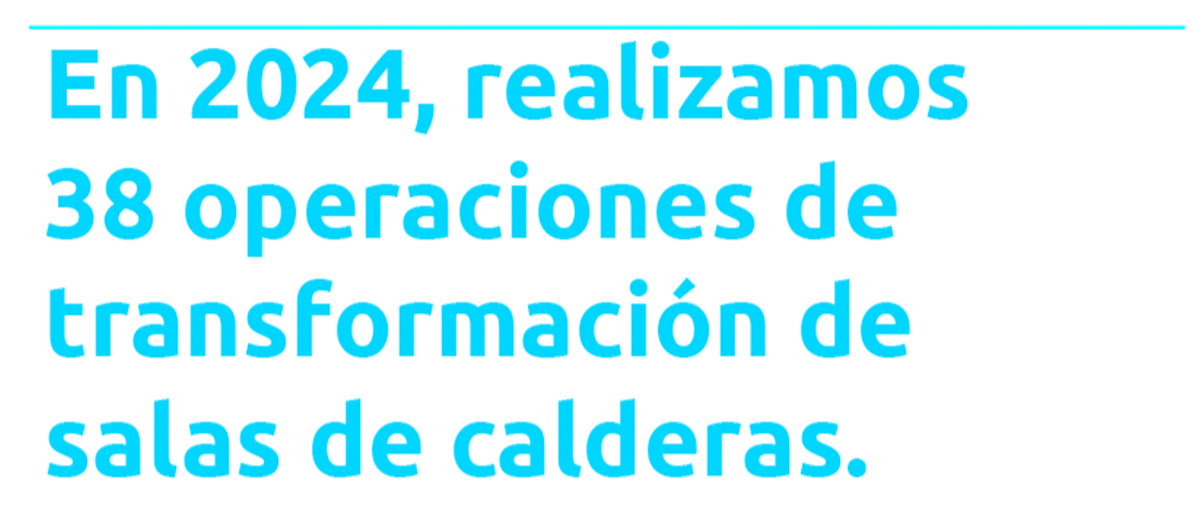 En 2024, realizamos 38 operaciones de transformación de salas de calderas.